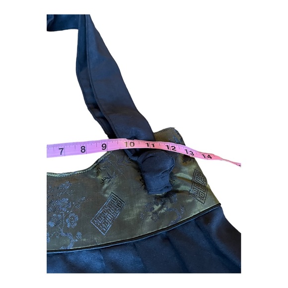 Red Blossom Chartreuse Green Silk Jacquard and Black Old Shanghai Shoulder Bag - Picture 10 of 13